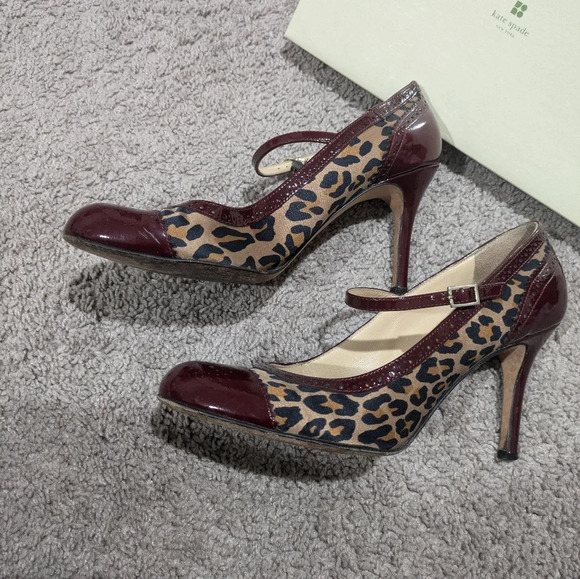 Kate Spade Heels Size 9.5 Red Kelsey Leopard Print Mary Jane Pumps - Picture 3 of 8